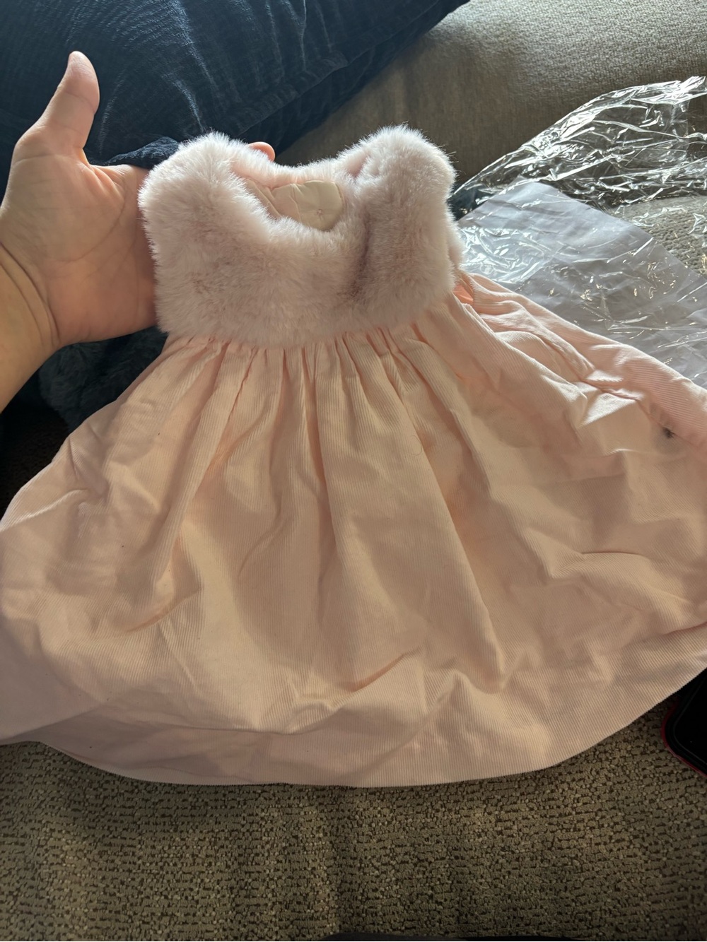 Janie & jack NWT Pink Faux Fur Collar Baby Dress